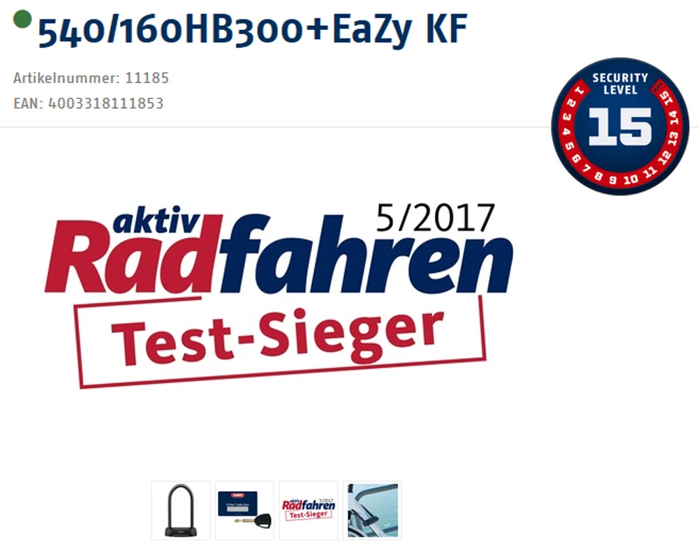 Granit X-Plus 540/160HB300 Verrouillage en U + support KF EaZy Abus Granit X-Plus 540/160HB300 Verrouillage En U + Support KF EaZy -Vélo Pièces Magasin 20015953 Testsieger Logo und Sicherheitsstufe Logo