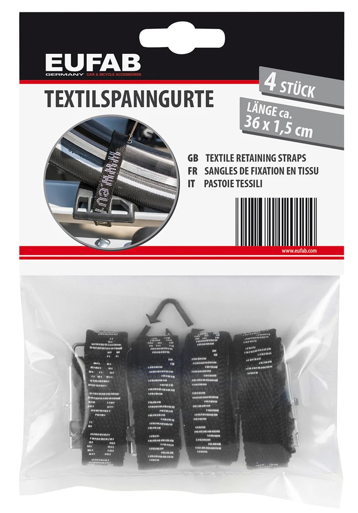 Sangle de serrage en textile (pack de 4) EUFAB Sangle De Serrage En Textile (pack De 4) -Vélo Pièces Magasin Eufab 12011 Textilspanngurt 4er Pack 3