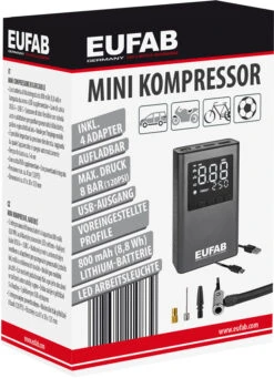 EUFAB Mini-compresseur Rechargeable -Vélo Pièces Magasin eufab 21083 300 20126017 Mini Kompressor aufladbar 12